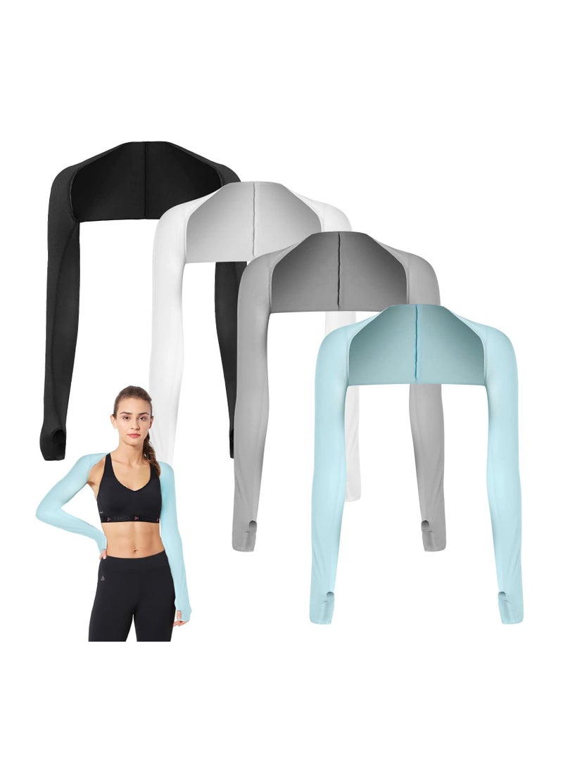 4 Pieces Cooling Shawl Arm Sleeves Sun Uv Protection Cooler Shrug, Comfortable u0026 Breathable Anti-UV Arm Sleeves for Women with Finger Holes for Driving Golfing Fishing Running Cycling Outdoor Ac