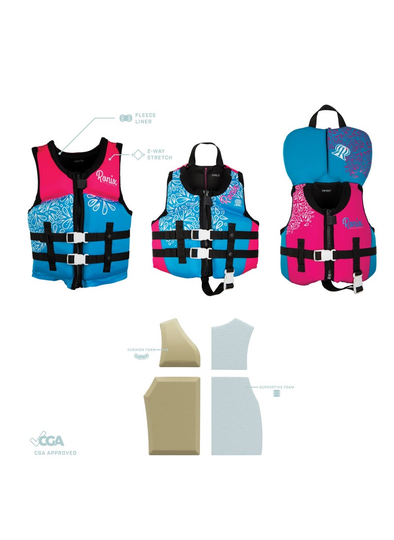 Ronix August - Girl's CGA Life Vest - Sky Blue / Pink / Purple - Yth (50-90lbs)