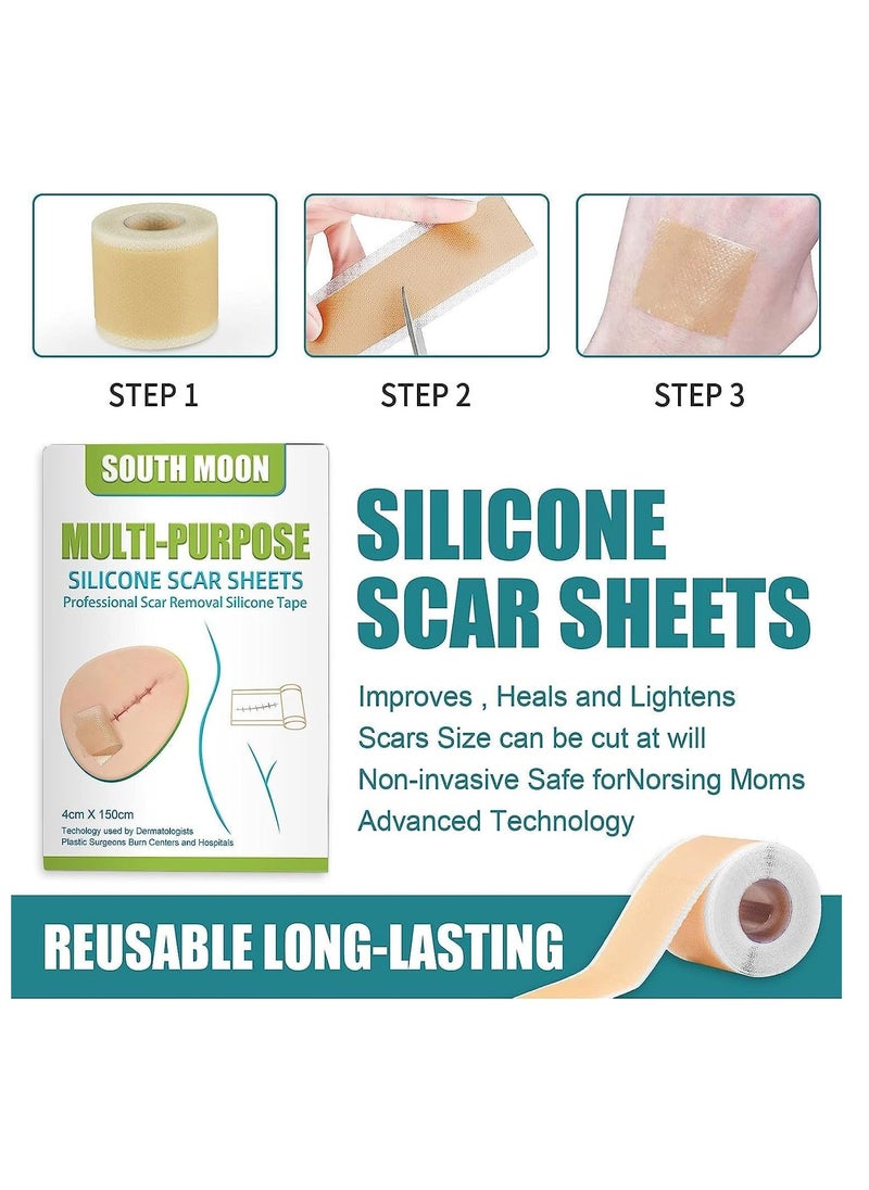 Multi Purpose Silicone Scar Sheets Medical Grade Silicone Roll -150cm,Silicone Scar Tape Keloid,C-Section,Surgical Scars Removal Scar Roll Silicon Gel Cream Patch Removes Abs Tuck Surgery Scars Scar Removal Strips