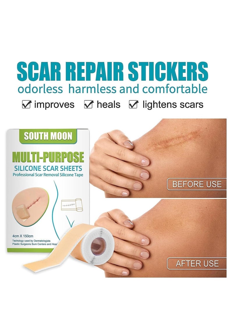 Multi Purpose Silicone Scar Sheets Medical Grade Silicone Roll -150cm,Silicone Scar Tape Keloid,C-Section,Surgical Scars Removal Scar Roll Silicon Gel Cream Patch Removes Abs Tuck Surgery Scars Scar Removal Strips