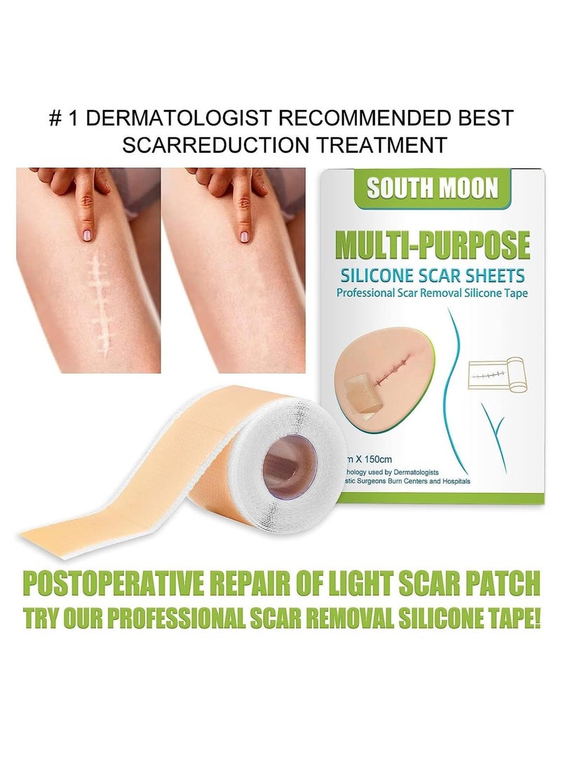 Multi Purpose Silicone Scar Sheets Medical Grade Silicone Roll -150cm,Silicone Scar Tape Keloid,C-Section,Surgical Scars Removal Scar Roll Silicon Gel Cream Patch Removes Abs Tuck Surgery Scars Scar Removal Strips