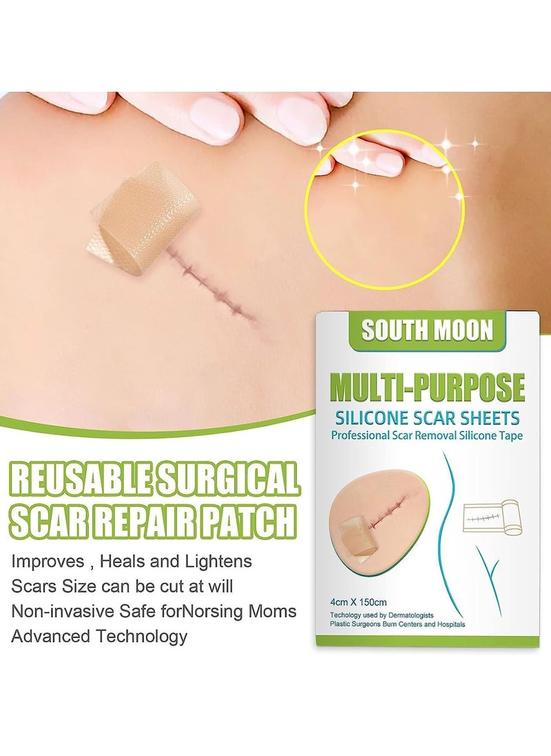 Multi Purpose Silicone Scar Sheets Medical Grade Silicone Roll -150cm,Silicone Scar Tape Keloid,C-Section,Surgical Scars Removal Scar Roll Silicon Gel Cream Patch Removes Abs Tuck Surgery Scars Scar Removal Strips
