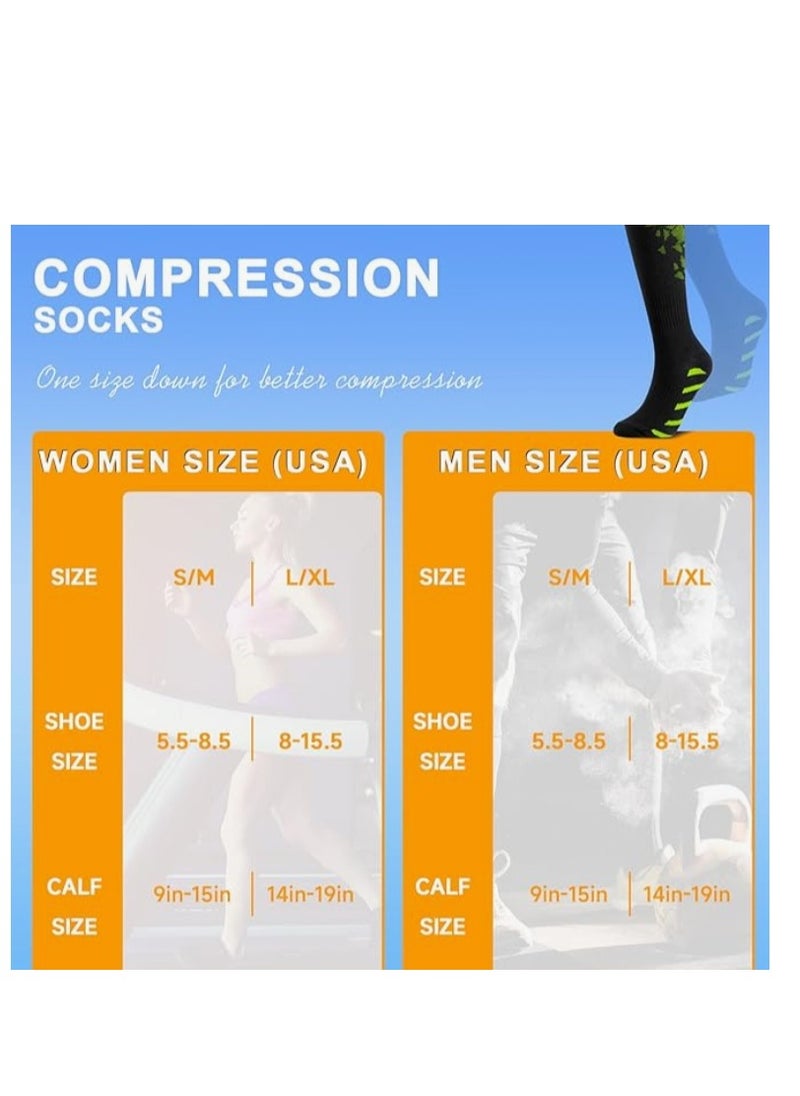 6 Pairs Compression Socks For Women  Men Circulation Compression Socks 20-30 mmhg Best For Running Travel Reduce Calf Pain Faster Recovery Size L/XL