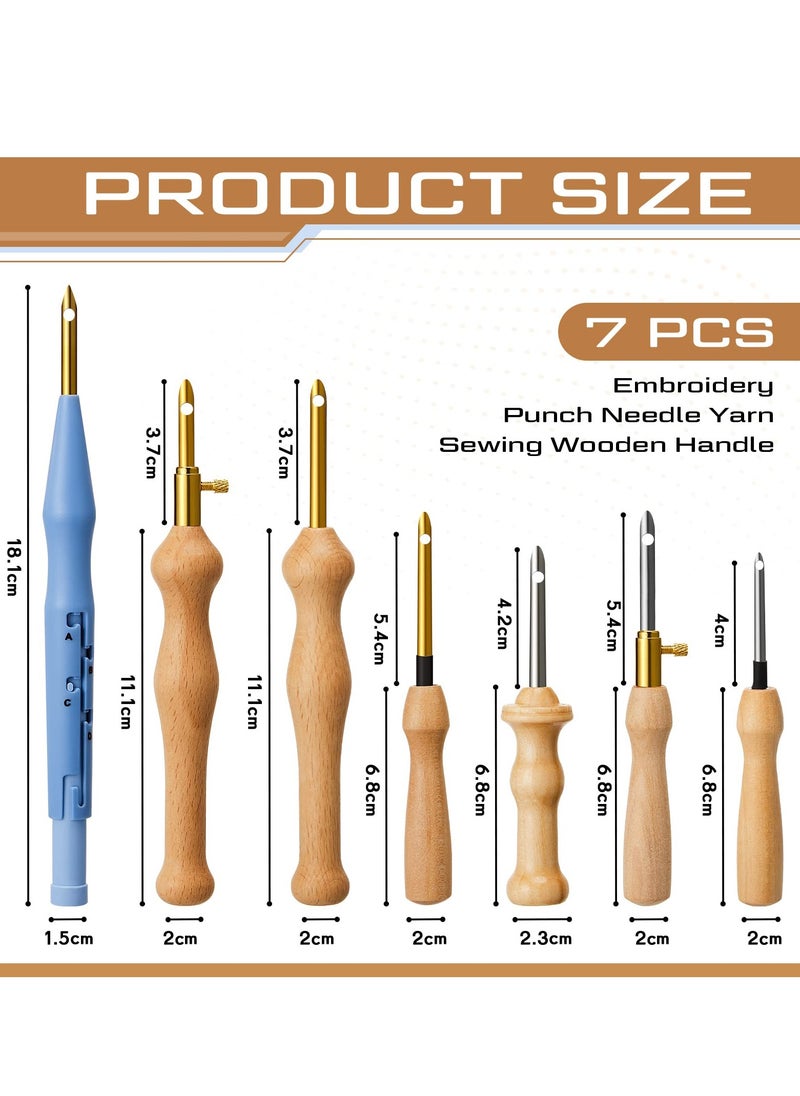 Punch Needle Embroidery Kits, 7 Pcs Adjustable Rug Yarn Punch Needle, Wooden Handle Embroidery Pen,Embroidery Hoops,scissors, Needle Threader, Punch Needle Cloth for DIY Starter Kit