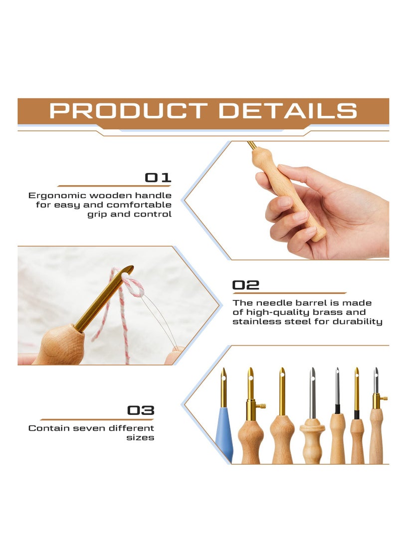 Punch Needle Embroidery Kits, 7 Pcs Adjustable Rug Yarn Punch Needle, Wooden Handle Embroidery Pen,Embroidery Hoops,scissors, Needle Threader, Punch Needle Cloth for DIY Starter Kit