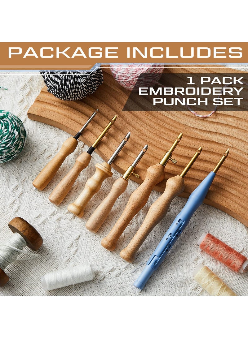 Punch Needle Embroidery Kits, 7 Pcs Adjustable Rug Yarn Punch Needle, Wooden Handle Embroidery Pen,Embroidery Hoops,scissors, Needle Threader, Punch Needle Cloth for DIY Starter Kit