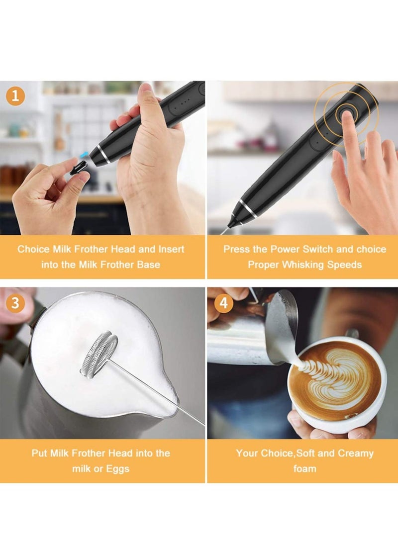 Electric Milk Frother 3 Speeds Adjustable Cordless Foam Mixer Maker with Stainless Whisk for Coffee Protein Powder Egg