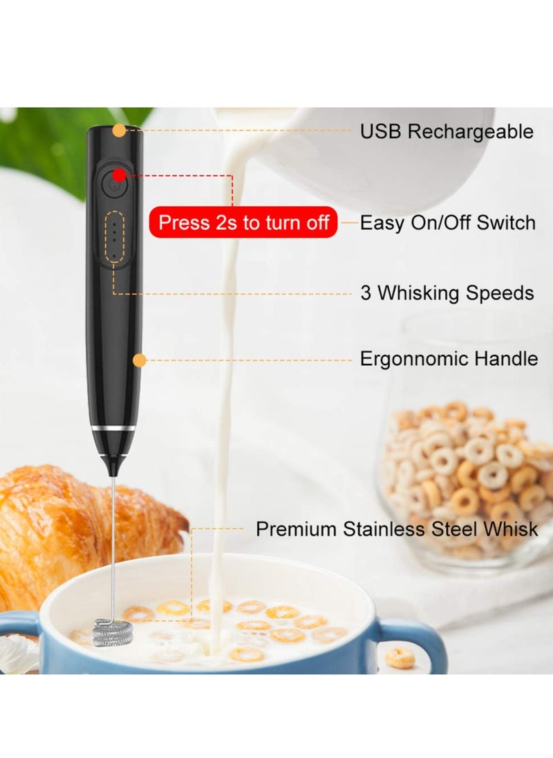Electric Milk Frother 3 Speeds Adjustable Cordless Foam Mixer Maker with Stainless Whisk for Coffee Protein Powder Egg