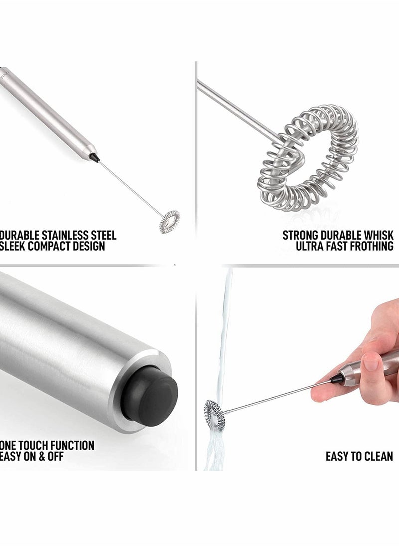 Milk Handheld Mini Mixer - Stainless Steel Coffee Electric Handheld Frother For Coffee, Latte, Frappe - Cordless Battery Operated Electric Whisk u0026 Milk