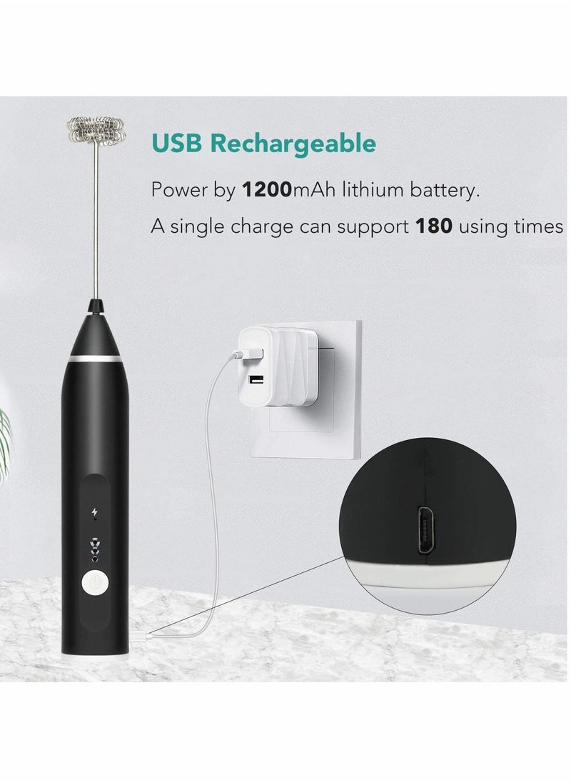 Milk Frother Coffee Electric Whisk with USB Rechargeable Three-Speed Force Adjustment Bubbler 2 in 1  for Latte Cappuccino