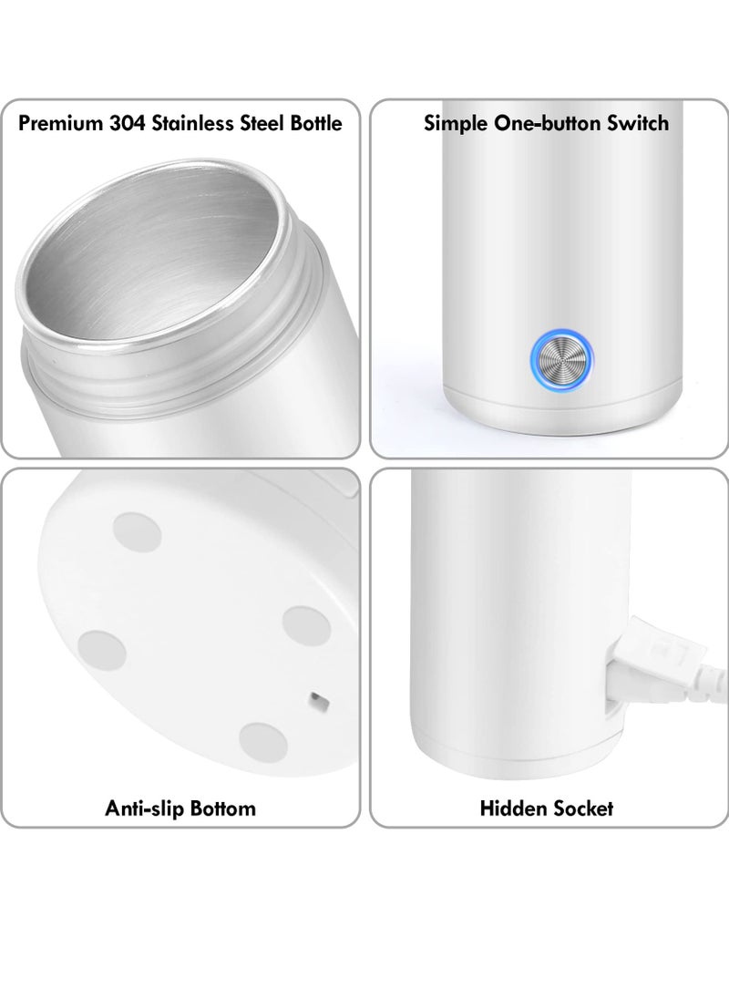 Portable Electric Kettle 400ml Travel Tea Kettle with Non stick Coating Double Wall Water Boiler Bottle Insulated Coffee Thermos Mug Fast Boil and Auto Shut Off Hot Water Heater (White)