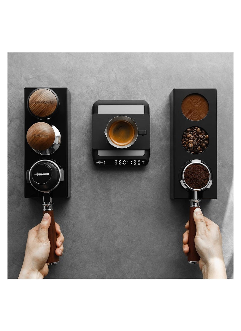 Tamper Station Black Coffee Portafilter Holder, Plastic Espresso Tamper Mat Stand Coffee Portafilter Holder Station for 51/54/58mm Portafilters Tampers Distributors