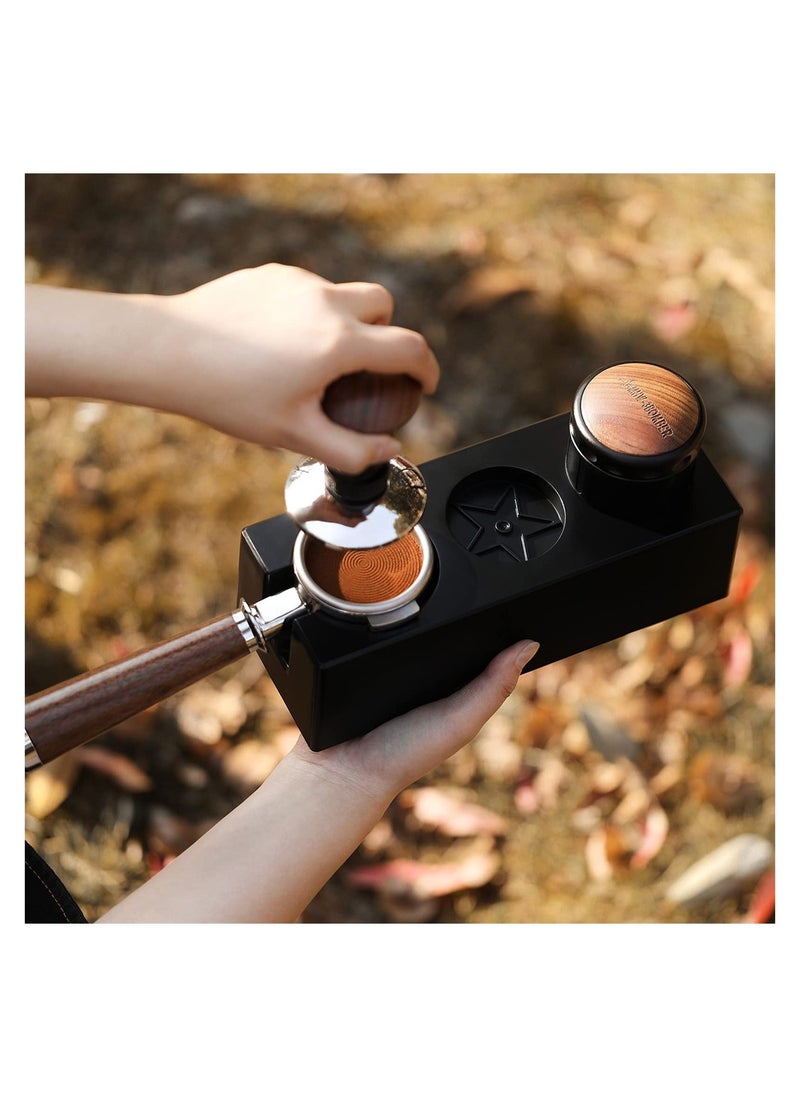 Tamper Station Black Coffee Portafilter Holder, Plastic Espresso Tamper Mat Stand Coffee Portafilter Holder Station for 51/54/58mm Portafilters Tampers Distributors