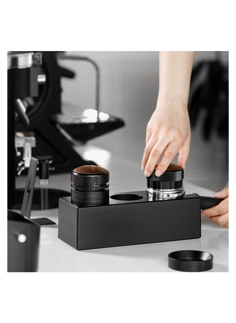 Tamper Station Black Coffee Portafilter Holder, Plastic Espresso Tamper Mat Stand Coffee Portafilter Holder Station for 51/54/58mm Portafilters Tampers Distributors