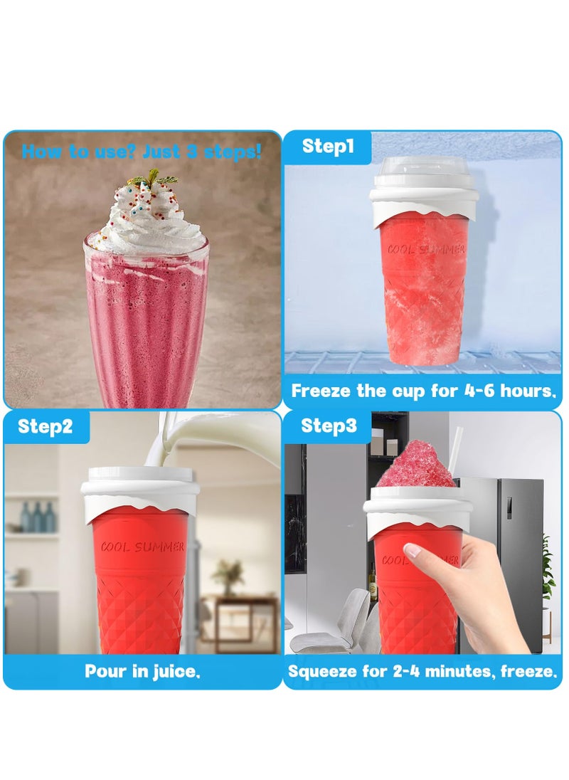 2Pcs Slushie Maker Cup, Quick Frozen Magic Cup Silicone Slushy Cup 500ml Smoothies Squeeze Cup with Lid for Cola, Milk Shake, Fruit Juice