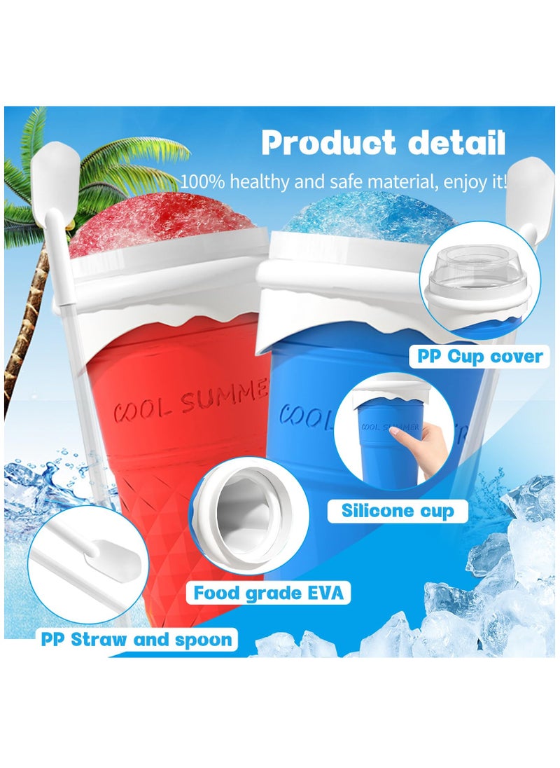 2Pcs Slushie Maker Cup, Quick Frozen Magic Cup Silicone Slushy Cup 500ml Smoothies Squeeze Cup with Lid for Cola, Milk Shake, Fruit Juice