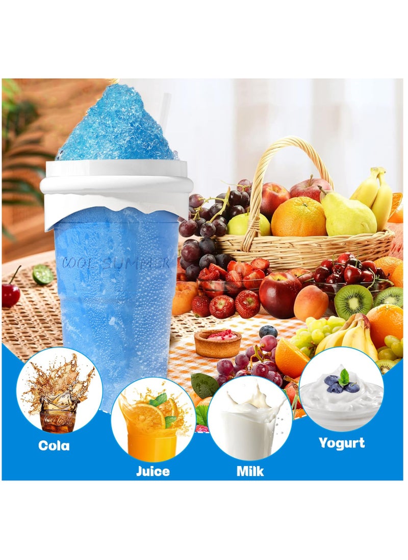 2Pcs Slushie Maker Cup, Quick Frozen Magic Cup Silicone Slushy Cup 500ml Smoothies Squeeze Cup with Lid for Cola, Milk Shake, Fruit Juice
