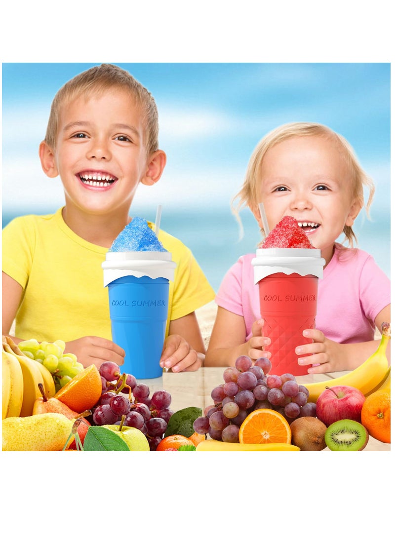 2Pcs Slushie Maker Cup, Quick Frozen Magic Cup Silicone Slushy Cup 500ml Smoothies Squeeze Cup with Lid for Cola, Milk Shake, Fruit Juice