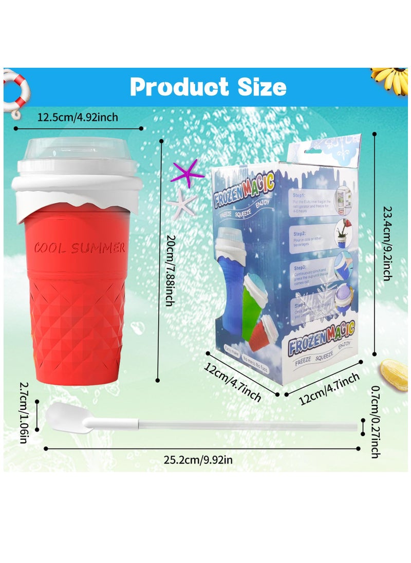 2Pcs Slushie Maker Cup, Quick Frozen Magic Cup Silicone Slushy Cup 500ml Smoothies Squeeze Cup with Lid for Cola, Milk Shake, Fruit Juice