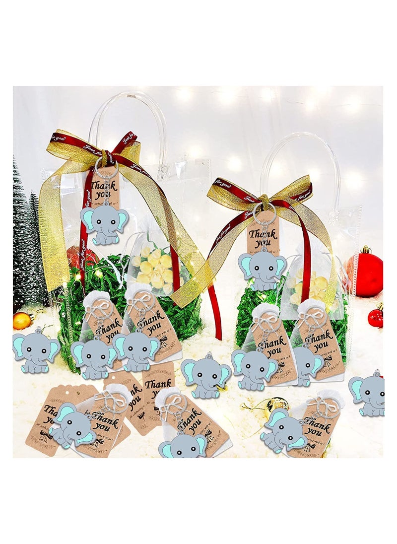 Baby Shower Guest Gift, 20 Sets of Blue Baby Elephant Keychains 20 Organza Bags 20 Thank You Tags, Ideas Presents Party Favors Boy Girl Kid Birthday Party Supply, Baby Birthday Party Keepsakes
