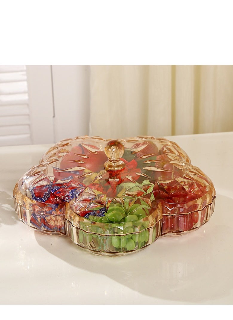 Snack Serving Tray, 11.8 Appetizer Tray with Lid, 6 Compartments Round Plastic Food Storage Organizer, Serving Plates Round Dishes, for Dried Fruits, Nuts, Candies, Sweet Cookies, and Fruits