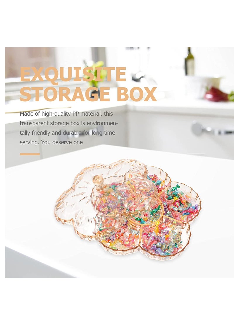 Snack Serving Tray, 11.8 Appetizer Tray with Lid, 6 Compartments Round Plastic Food Storage Organizer, Serving Plates Round Dishes, for Dried Fruits, Nuts, Candies, Sweet Cookies, and Fruits