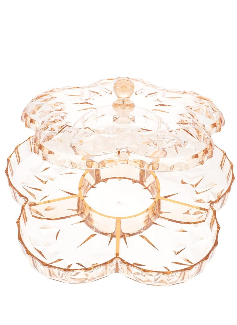 Snack Serving Tray, 11.8 Appetizer Tray with Lid, 6 Compartments Round Plastic Food Storage Organizer, Serving Plates Round Dishes, for Dried Fruits, Nuts, Candies, Sweet Cookies, and Fruits