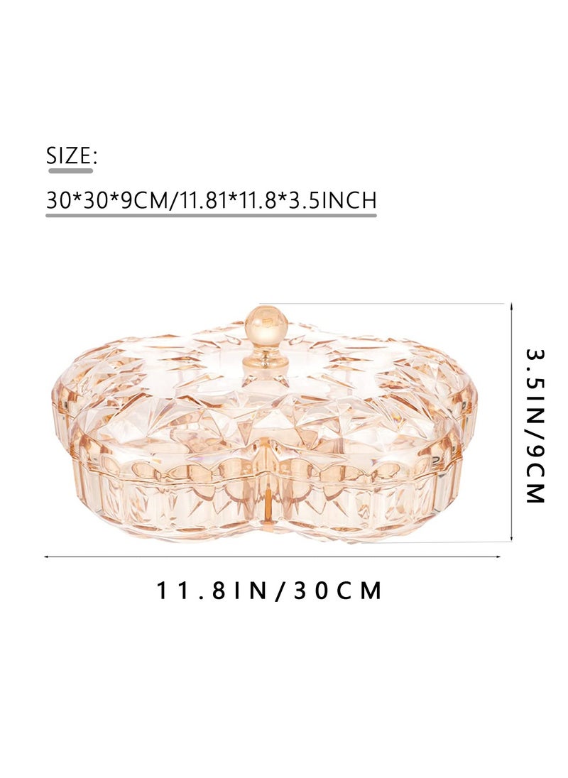 Snack Serving Tray, 11.8 Appetizer Tray with Lid, 6 Compartments Round Plastic Food Storage Organizer, Serving Plates Round Dishes, for Dried Fruits, Nuts, Candies, Sweet Cookies, and Fruits