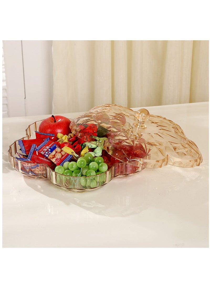 Snack Serving Tray, 11.8 Appetizer Tray with Lid, 6 Compartments Round Plastic Food Storage Organizer, Serving Plates Round Dishes, for Dried Fruits, Nuts, Candies, Sweet Cookies, and Fruits