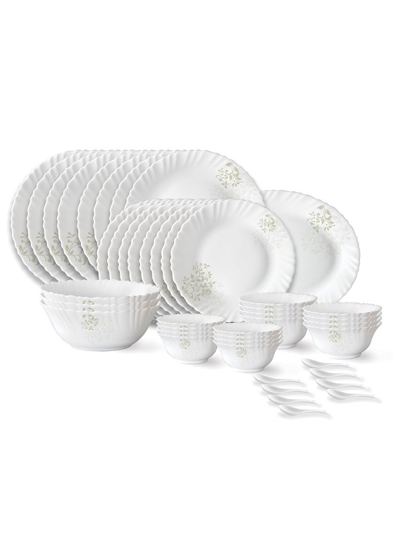 Larah by Borosil Ingot Fluted Series Opalware Dinner Set | 44 Pieces for Family of 8 | Microwave & Dishwasher Safe | Bone-Ash Free | Crockery Set for Dining & Gifting | Plates & Bowls | White