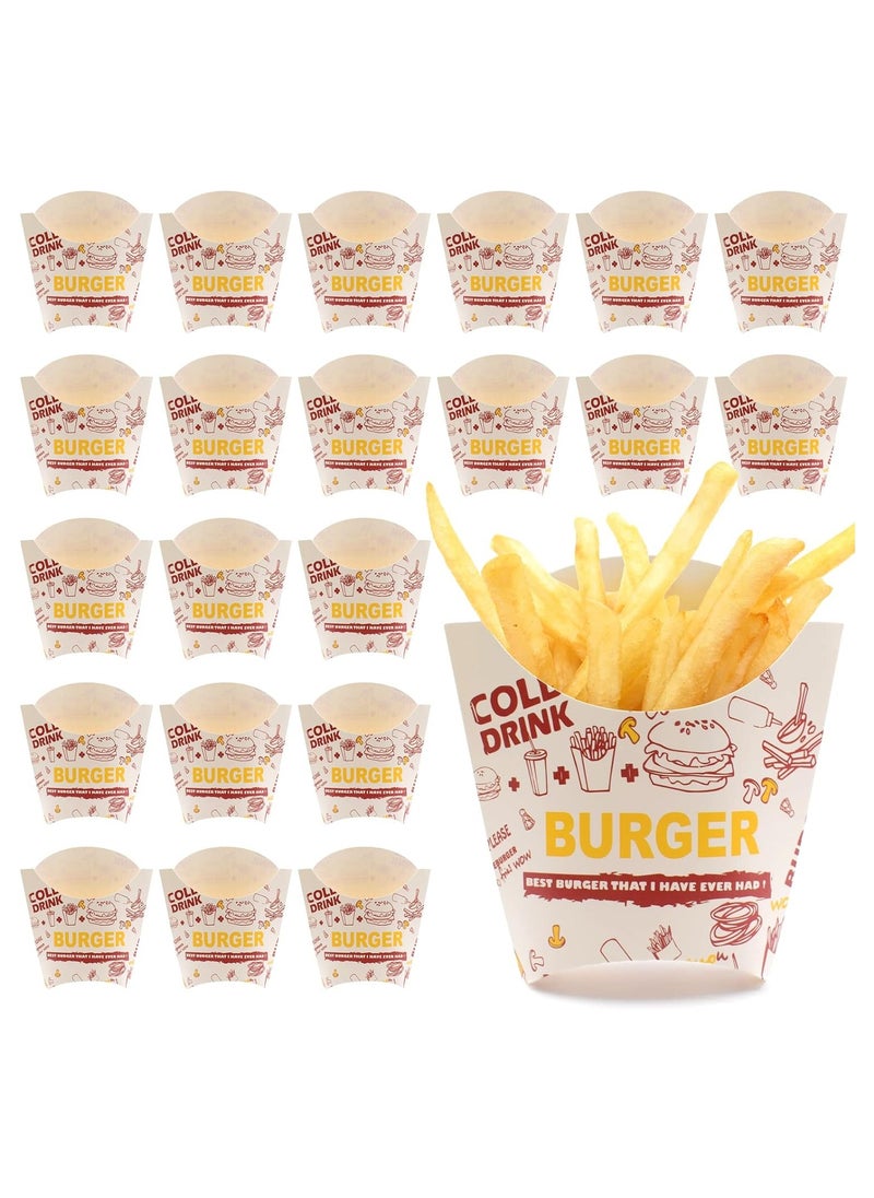 100PCS French Fry Box, French Fries Holder Cardboard, French Fry Cups Paper, Burger Container, Snack Bags, Clear Pattern Stand Packaging, Fast food Takeout for Party Charcuterie Home