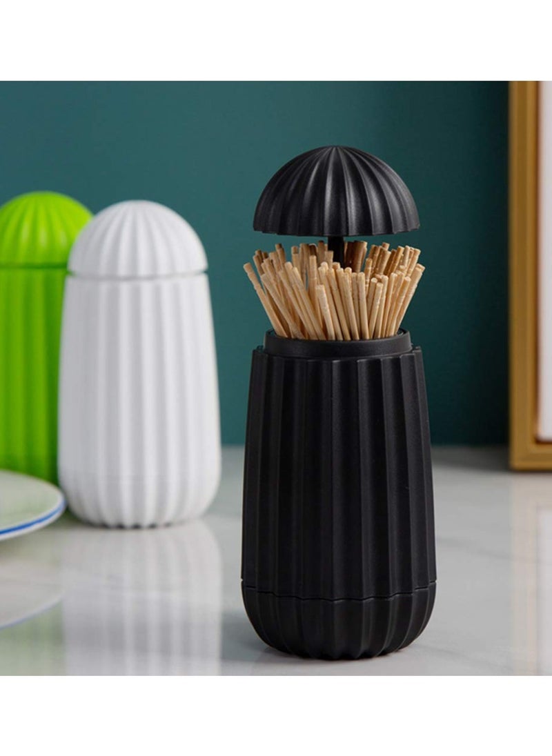 Retractable Toothpick Holder Cactus Shaped Automatic Toothpick Dispenser Toothpicks Case Storage Organizer for Kitchen Decorations Black