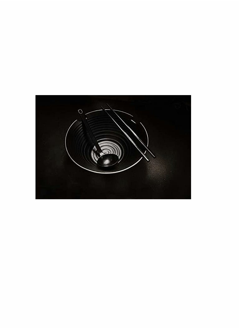 2 Sets of Ramen Bowl (Black Melamine) 6 Pieces 37oz Soup Bowls with Chopsticks and Spoons Set for Ramen Pho Noodles Asian Dishes