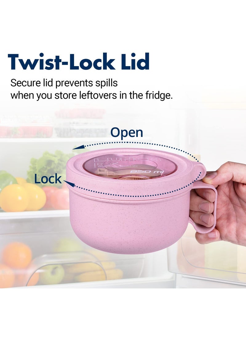 Microwave Ramen Bowl Cooker With Lid, Food Grade  Instant Noodle Bowl Soup Bowl Bpa Free for Office College Dorm Room Microwave Instant Cooking (850ml Pink)