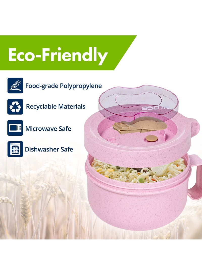 Microwave Ramen Bowl Cooker With Lid, Food Grade  Instant Noodle Bowl Soup Bowl Bpa Free for Office College Dorm Room Microwave Instant Cooking (850ml Pink)