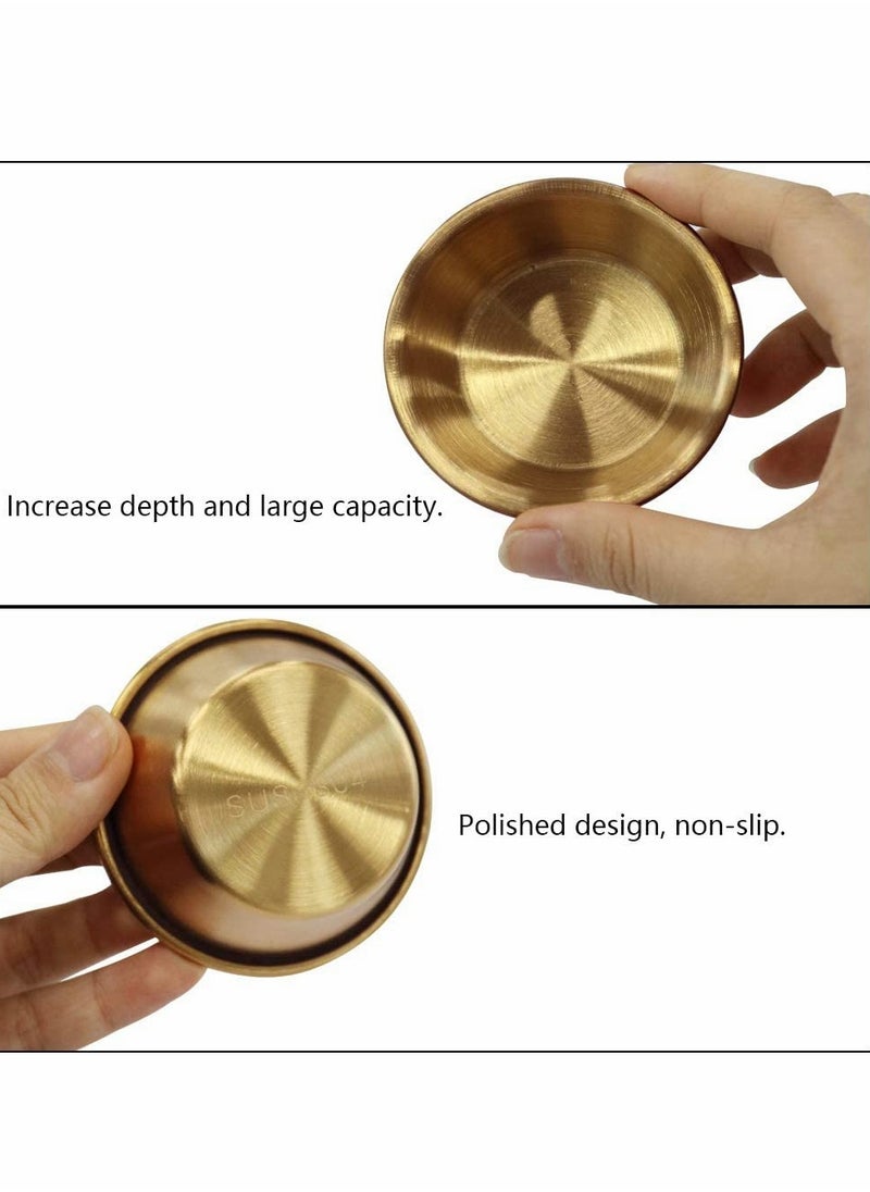 Stainless Steel Sauce Dish, Seasoning Dishes, Premium Sushi Dipping Bowl Saucers, Metal Ramekins, Mini Appetizer Plates, Individual Condiment Sauce Cups (2.3OZ, 6Pcs Gold)