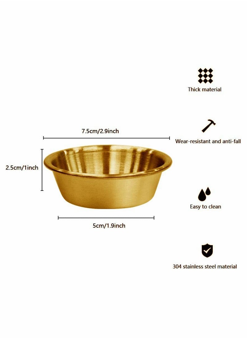 Stainless Steel Sauce Dish, Seasoning Dishes, Premium Sushi Dipping Bowl Saucers, Metal Ramekins, Mini Appetizer Plates, Individual Condiment Sauce Cups (2.3OZ, 6Pcs Gold)