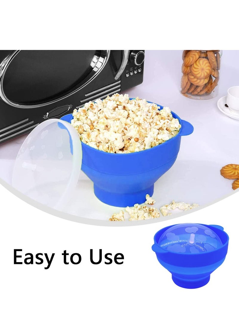 Microwaveable Silicone Popcorn Popper, BPA Free Microwave Popcorn Popper, Collapsible Microwave Popcorn Maker Bowl for Home, Party, Watch Movie, Dishwasher Safe-Bule(15*12.7*8.5 cm)