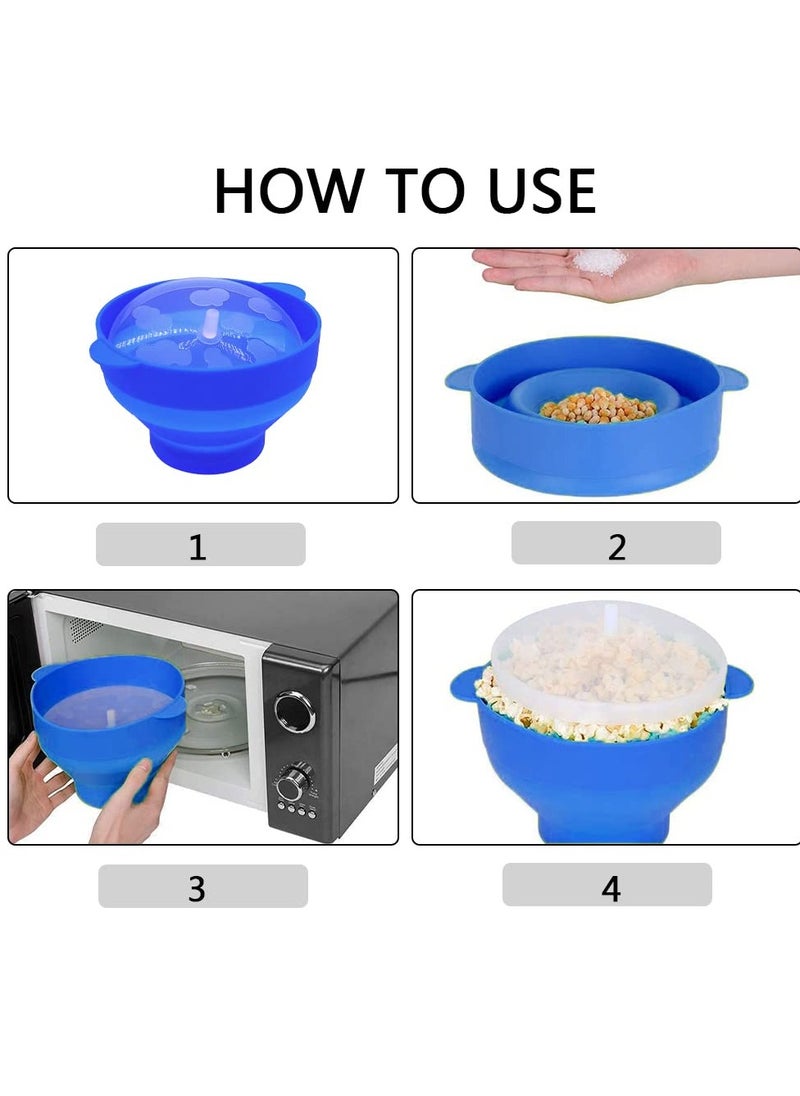 Microwaveable Silicone Popcorn Popper, BPA Free Microwave Popcorn Popper, Collapsible Microwave Popcorn Maker Bowl for Home, Party, Watch Movie, Dishwasher Safe-Bule(15*12.7*8.5 cm)