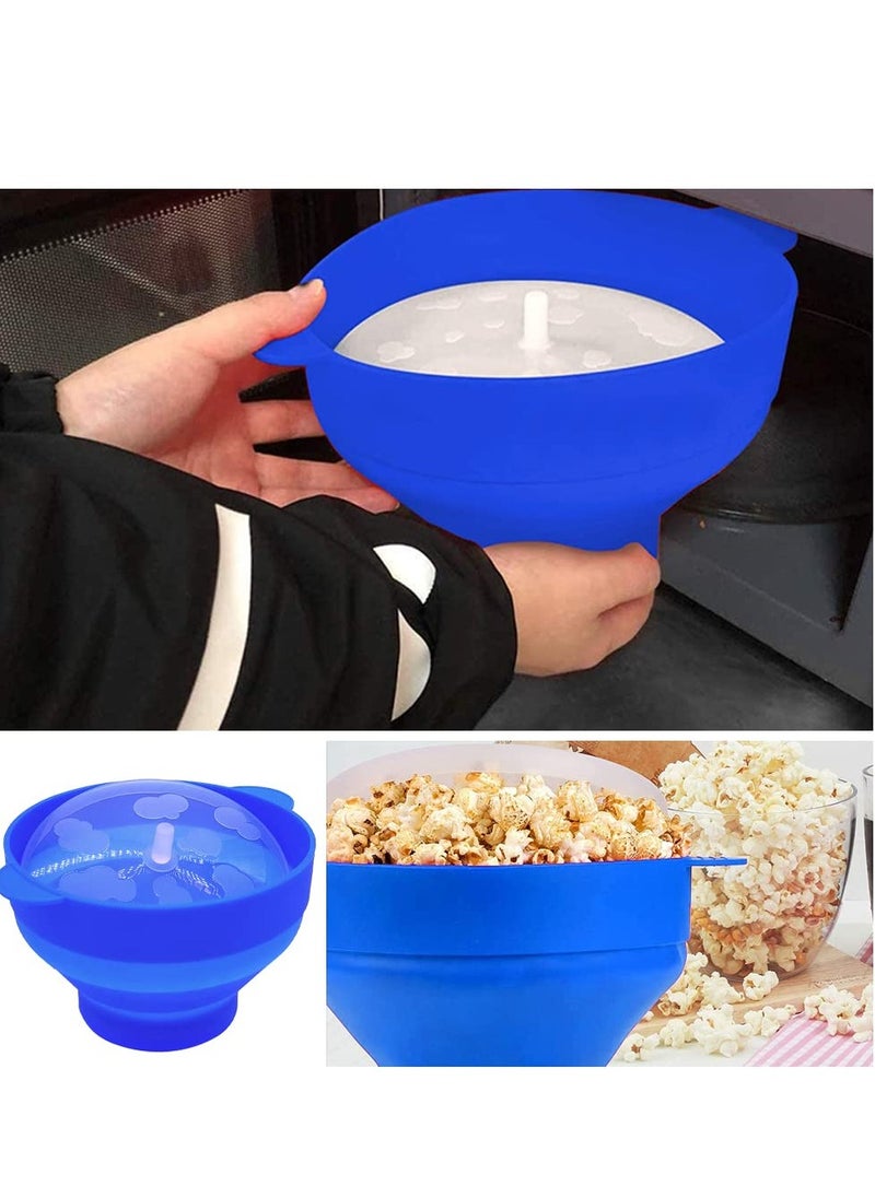 Microwaveable Silicone Popcorn Popper, BPA Free Microwave Popcorn Popper, Collapsible Microwave Popcorn Maker Bowl for Home, Party, Watch Movie, Dishwasher Safe-Bule(15*12.7*8.5 cm)