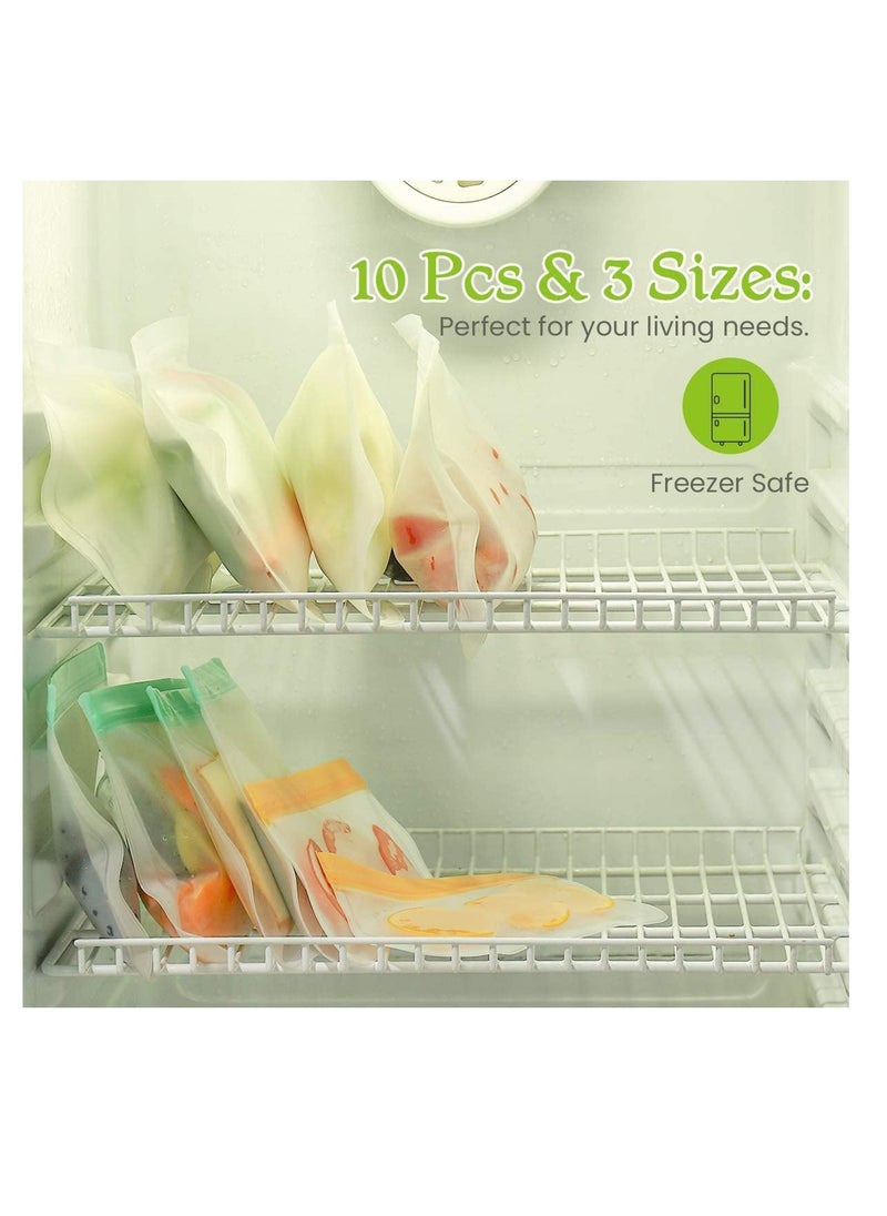 Reusable Food Storage Bag, 10 Packs Ziplock Bags Extra Thick Leakproof Degradable Freezer Bag(4L+ 4M + 2S), BPA free Sandwich Bags Lunch Bag for Sandwich, Snack, Liquid, Lunch, Fruit, Travel