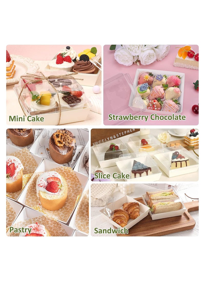 Charlovelyrie Boxes with Clear Lids, 50Pcs Brown Oil-Proof Kraft Paper Dessert Boxes Food Containers for Bakery, Macaron, Cookies, Mini Cakes, Strawberries, Tiramisu Hamburger Packing Box