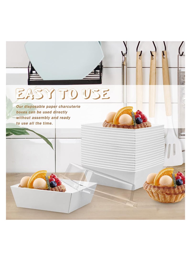 Charlovelyrie Boxes with Clear Lids, 50Pcs Brown Oil-Proof Kraft Paper Dessert Boxes Food Containers for Bakery, Macaron, Cookies, Mini Cakes, Strawberries, Tiramisu Hamburger Packing Box