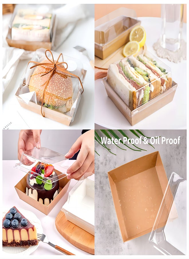 Charlovelyrie Boxes with Clear Lids 50Pcs Brown Oil-Proof Kraft Paper Dessert Boxes Food Containers for Bakery Macaron Cookies Mini Cakes Strawberries Tiramisu Hamburger Packing Box