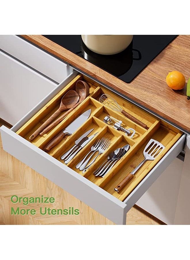 Bamboo Expandable Drawer Organizer for Utensils Holder, Adjustable Cutlery Tray, Wood Drawer Dividers Organizer for Silverware, Flatware, Knives in Kitchen, Bedroom, Living Room