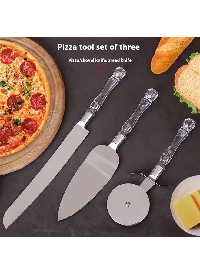 3-Piece Stainless Steel Wedding Cake Knife And Server Silver， Pizza Cutting Tool Set Portable Pizza Cutting Tools Transferring Tools Making Tools for Slice Transfer