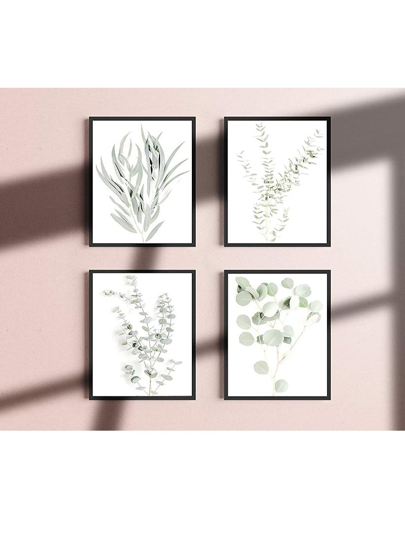 Botanical Plant Wall Art Prints - Decor Pictures Minimalist Photo Kitchen Leaves Boho Leaf Eucalyptus Green Poster Set of 4 (8x10