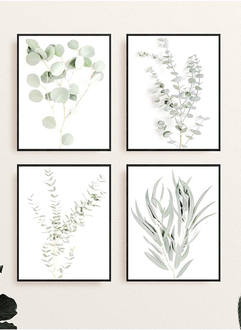 Botanical Plant Wall Art Prints - Decor Pictures Minimalist Photo Kitchen Leaves Boho Leaf Eucalyptus Green Poster Set of 4 (8x10