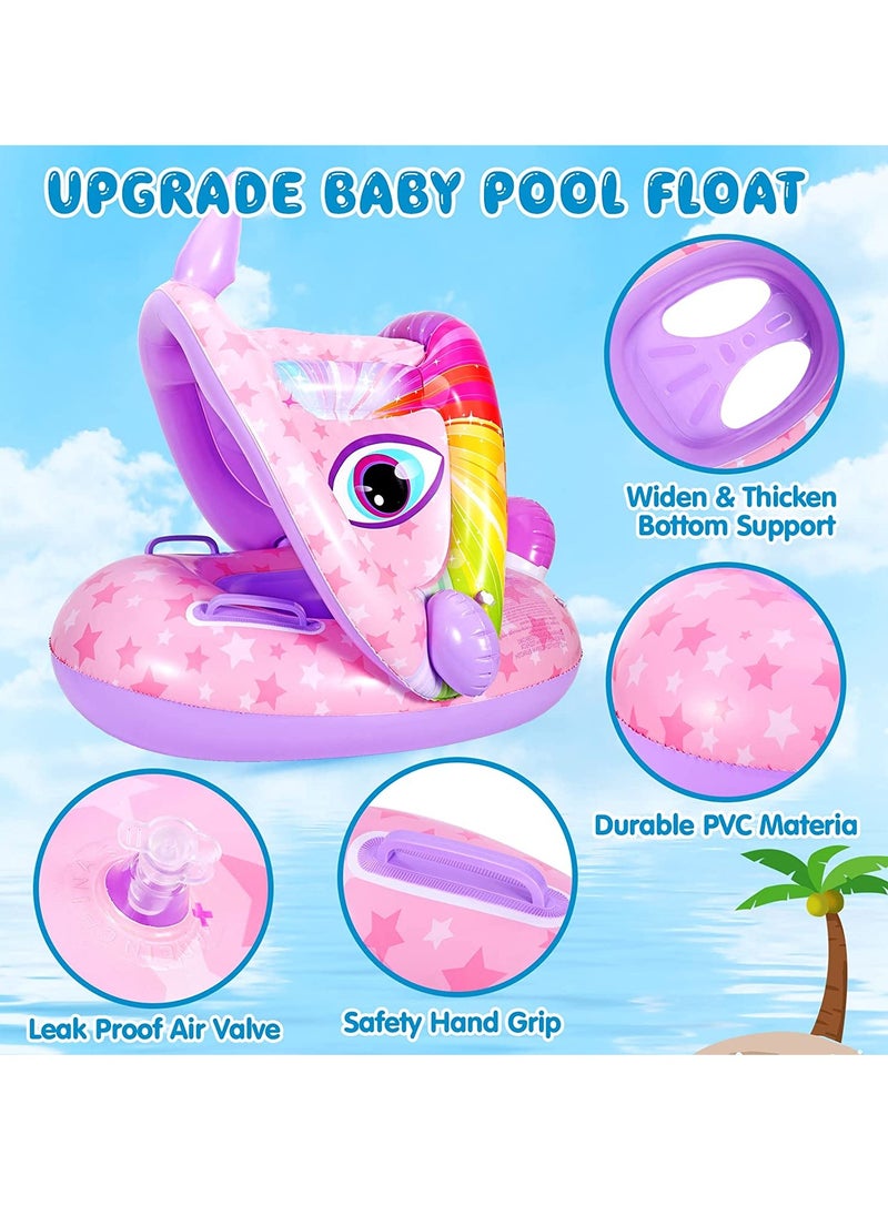 Baby Pool Float with Canopy, Unicon Inflatable Baby Swimming Float with Sunshade, Infant Baby Swim Floats for Pool, Summer Pool Toys Party Favors for Kids Toddlers Girls Boys Aged 6-36 Months