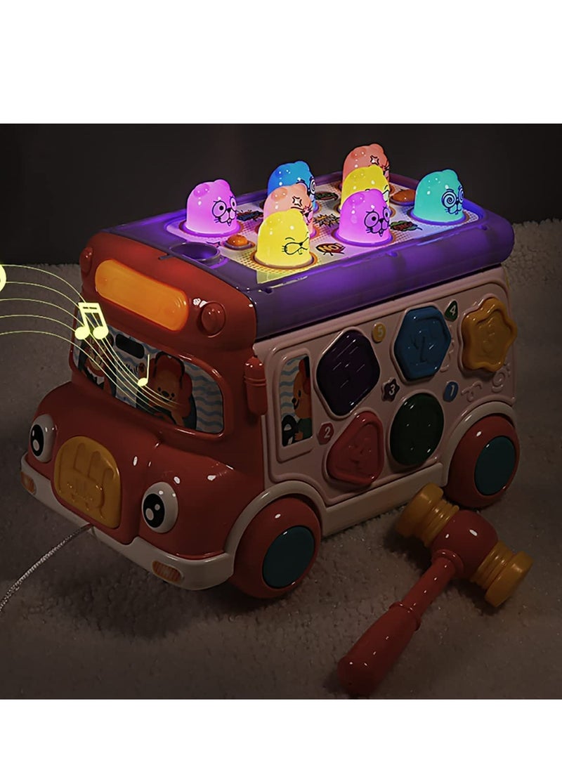 Adorable Stone Push Pull Bus Toy, Baby Musical Learning Toys with Sound  Light, Whack-a-Mole Game, Shape Matching, Gear, Toy Clock, Activity Bus Toy Early Education Gift for Toddler Boys Girls